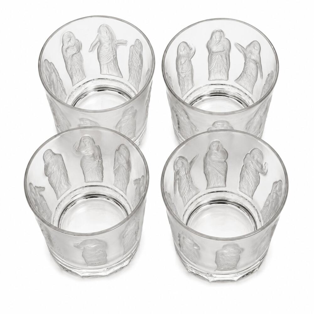 Set of 4 Vintage Lalique France Femmes Antiques Crystal Whiskey Tumblers Signed